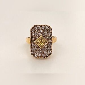 925 Sterling Silver Gold-Tone Pavé Statement Ring Size 6